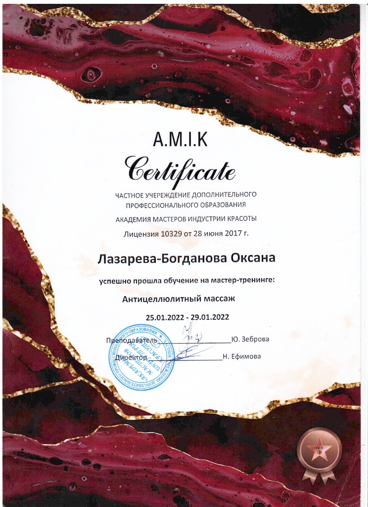 Сертификат: антицеллюлитный массаж